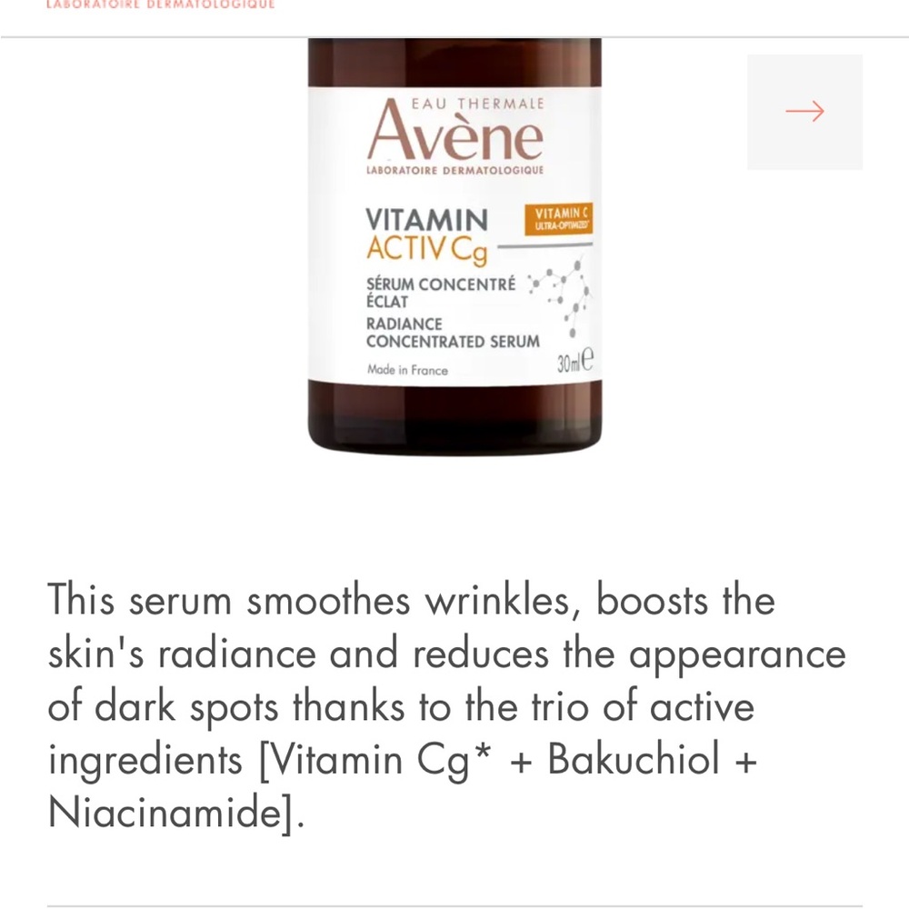 Avene Vitamin Cg Radiance Concentrated Serum best selling product new 40 ml